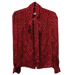 VINTAGE - Mandana Silk PussyBow Tie Blouse Button Up Top - Unique Pattern